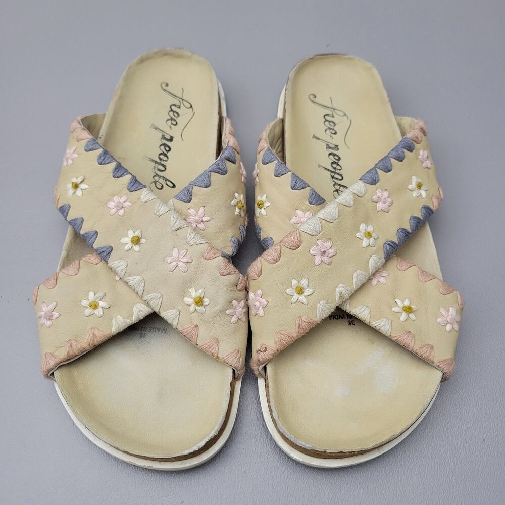 Free People Wildflowers Crossband Leather Sandals Slides Womens Size 38/US 7.5